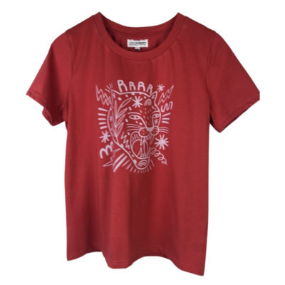T-Shirt - Coral with Mauve Tiger Face